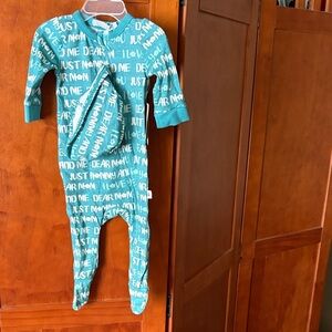 Teal and White Kids Footie Onesie with Heartfelt Text and Cap